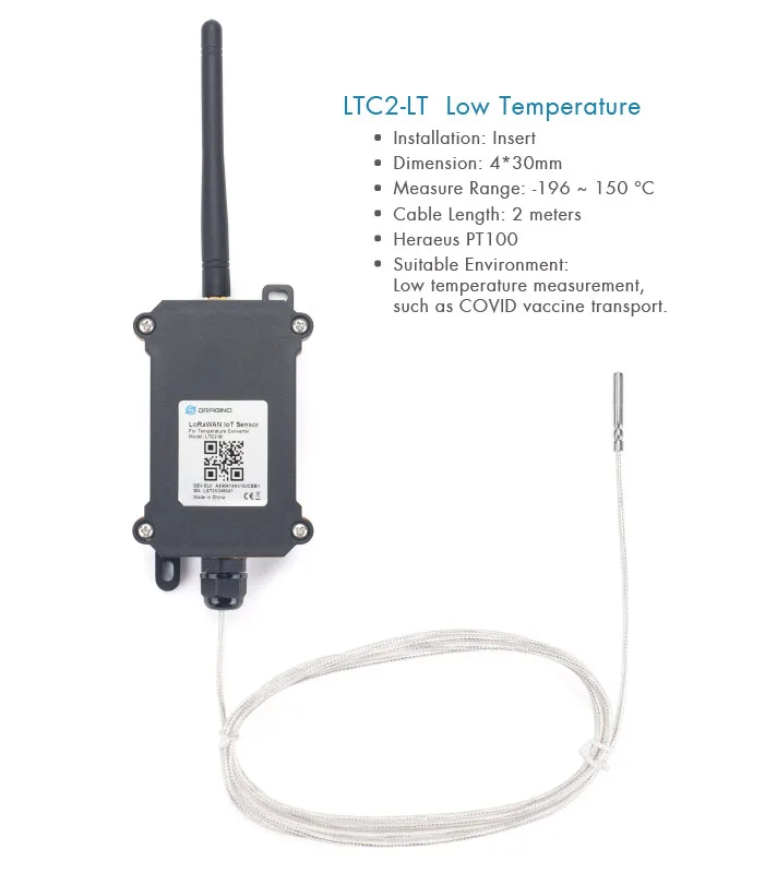 LTC2 przemysłowe LoRaWAN przekaźnik temperatury PT100 sondy 8500mA baterii