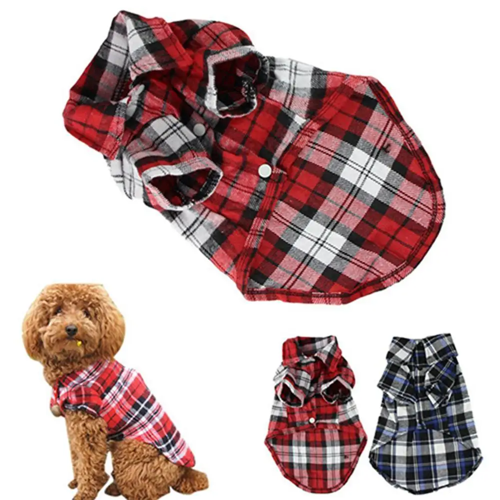 TINGHAO Dog clothes Cute Pet  Puppy Comfortable Plaid Shirt Coat Clothes T-Shirt Top Size XS S M L Dog Supplies