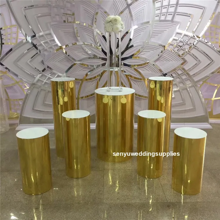 2pcs/4pcs7pcs/set)round mirror gold acrylic plinth crystal wedding pillars for wedding decoration senyu2096