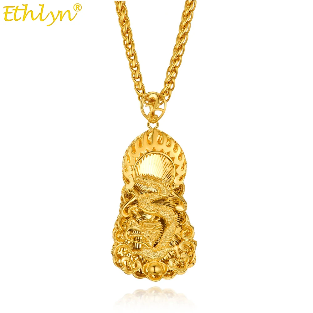 

Ethlyn Classic Gold Dragon Pendant Necklaces for Women Men Vintage Punk Cool Street Jewelry for Men Hip Hop Jewelry MY305