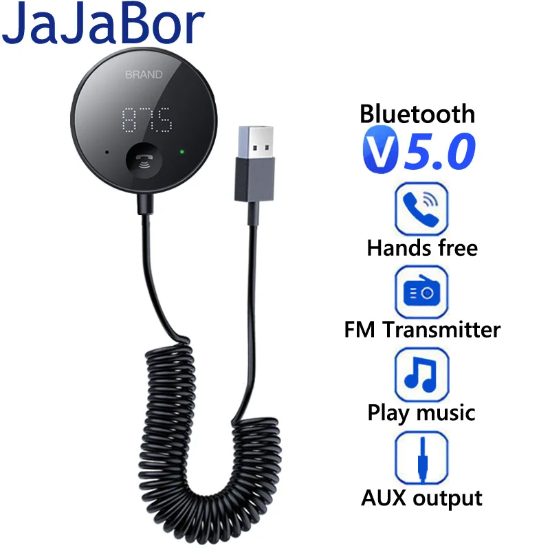 

JaJaBor FM Transmitter Wireless AUX Audio Receiver Stereo Car MP3 Player Handsfree Bluetooth-compatible 5.0 Car Kit FM Modulator