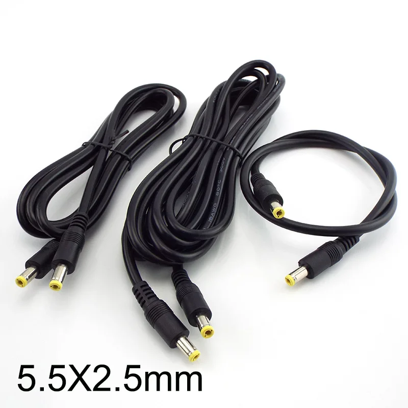 12V 5.5MM X2.5mm Wtyczka Złącze kabla zasilającego 0.5m 1.5M 3m DC męski do męskiego Adapter przewodu Przedłużacz do zasilacza laptopa PC