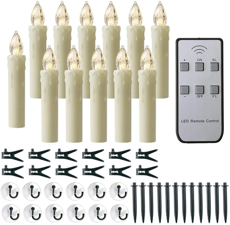 Set of 10pcs Remote controlled Flameless Window Candles Ivory Battery Operated Led Taper Candle Light Xmas PartyDecor-Warm White