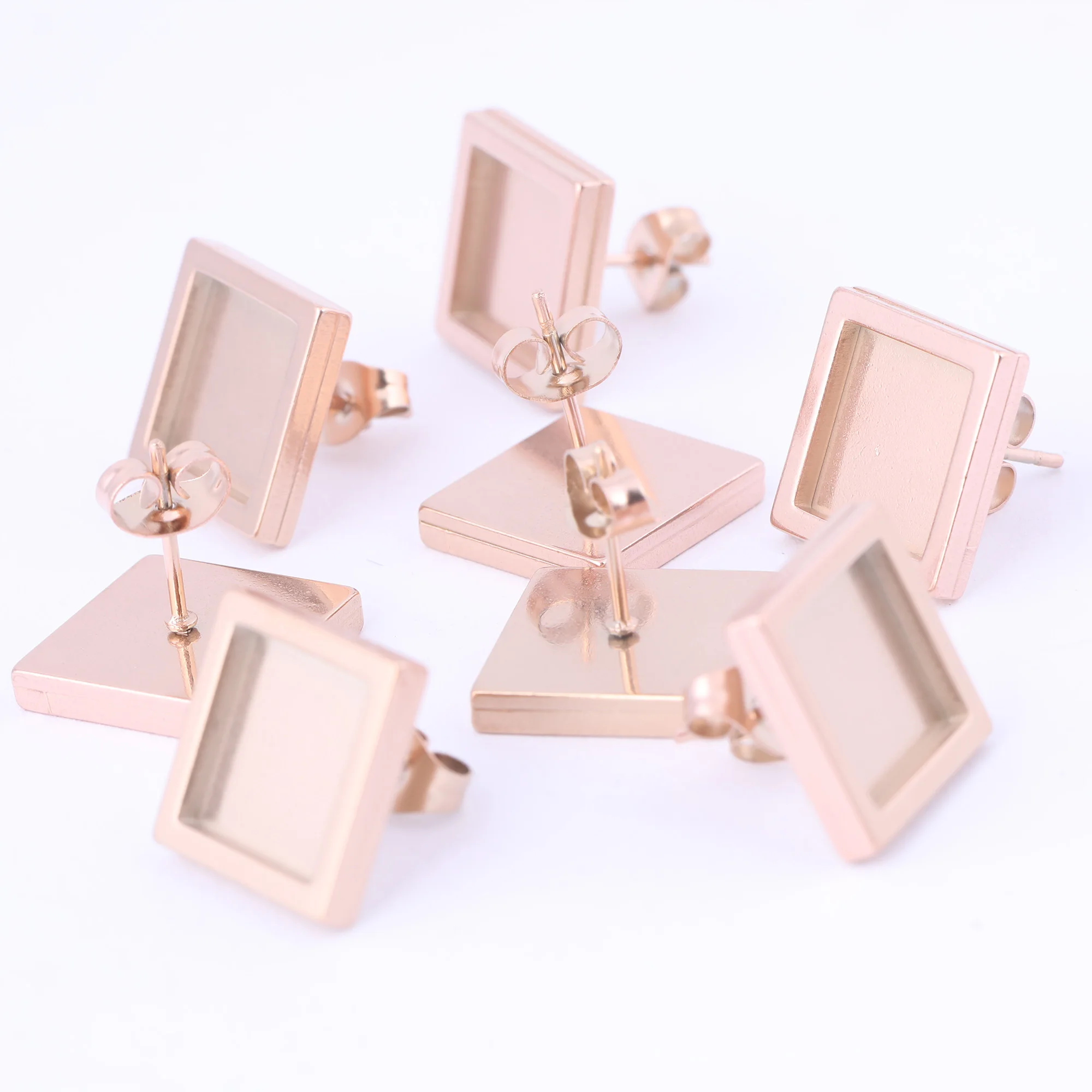20 sztuk ze stali nierdzewnej różowe złoto Stud kolczyk Bezel ustawienie Blanks Fit 10mm plac Cabochon baza tace Diy ocena biżuteria — zdjęcie 3