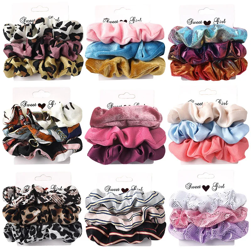 1 Set Scrunchies Pack Hair Ring Candy Color Hair Ties Rope Autumn Winter Women Ponytail Hair Accessories 3Pcs Girls Hairbands