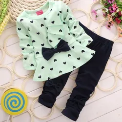 New Spring Autumn Girls Clothes Set Children Long Sleeve O-Neck Tops Pants 2pcs Kids Fashion Casual Bow For Baby Letter Outfit