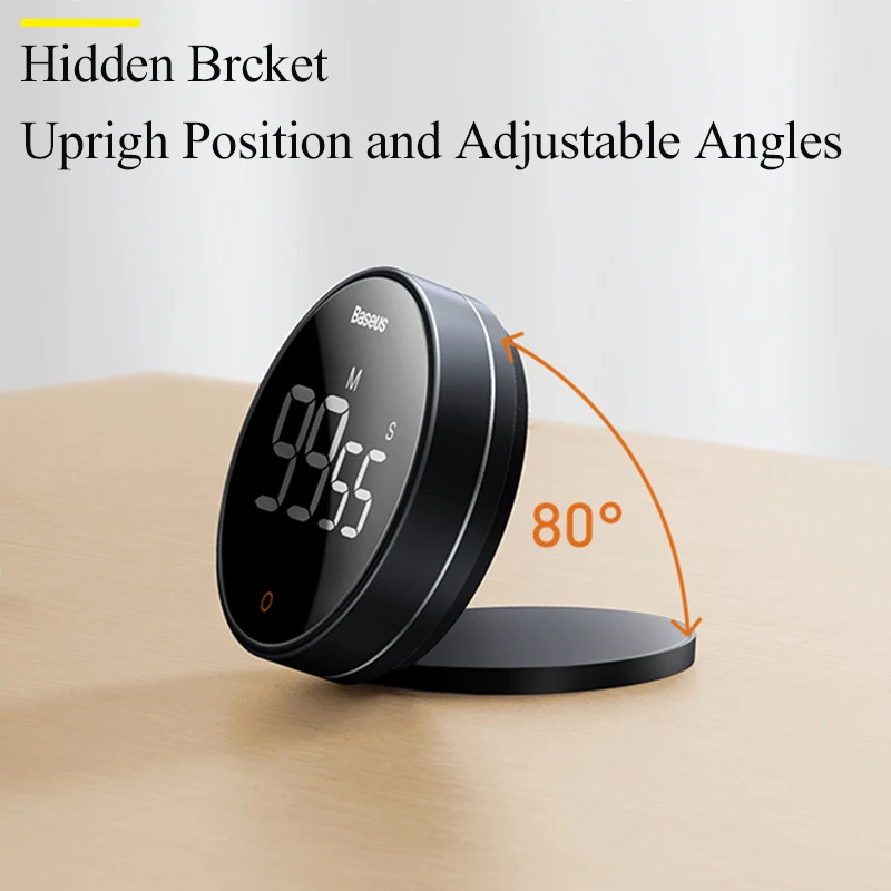 Baseus Magnetic Kitchen Timer Countdown Stopwatch Manual Rotation Counter Work Sport Study Alarm Clock LED Digital Cooking Timer