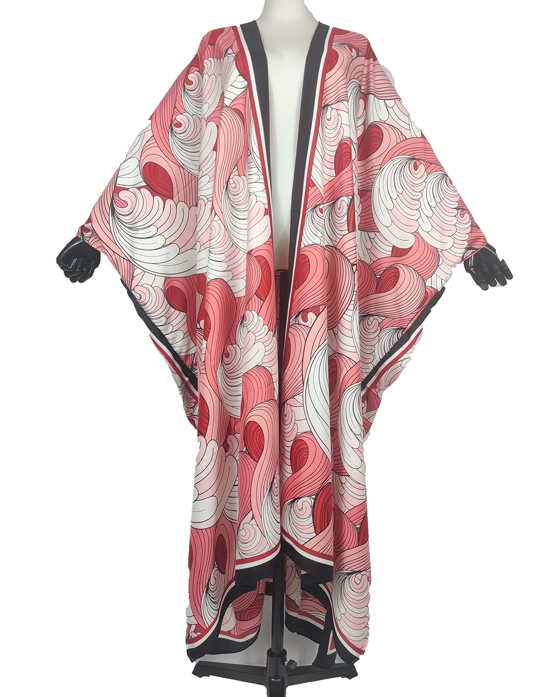 Cárdigan Largo de seda para mujer, traje de baño informal con estampado frontal abierto, bohemio, musulmán, Abaya, para vacaciones, 2021