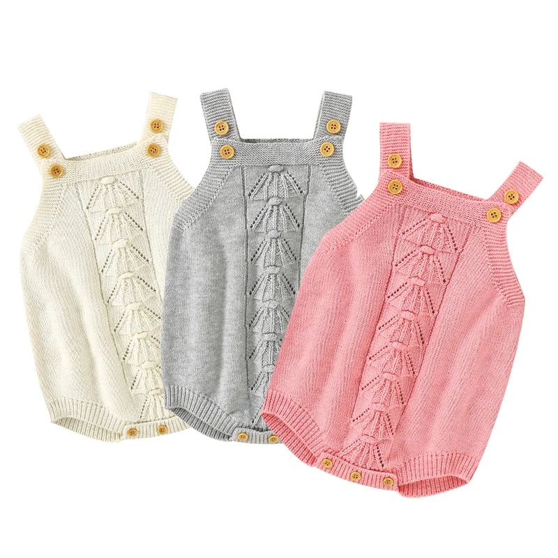 

2023 New Toddler Baby Girl Knitting Romper Solid Color Hollow Out Sleeveless Spring Autumn Newborn Baby Girls Knitting Jumpsuit