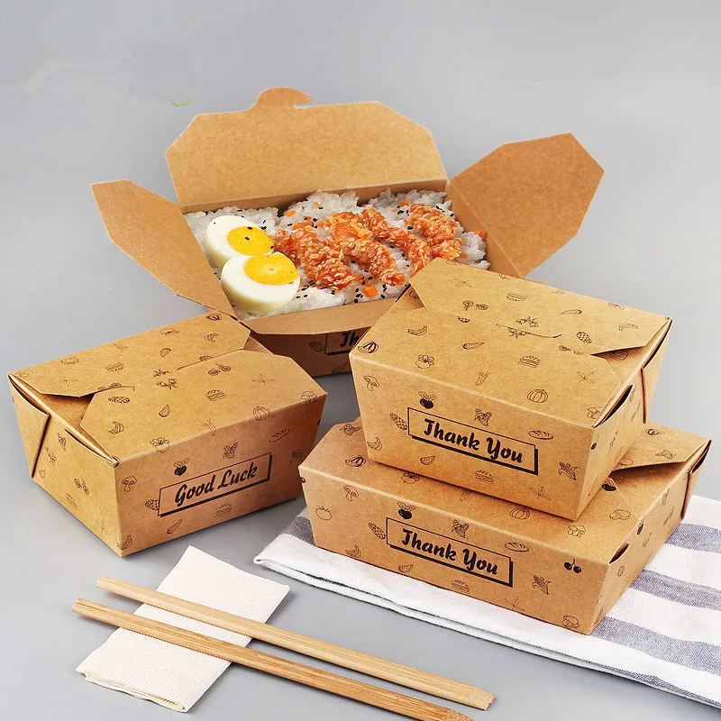 

25pcs High quality kraft paper disposable lunch box waterproof and oil proof food fried chicken sushi picnic packaging boxes