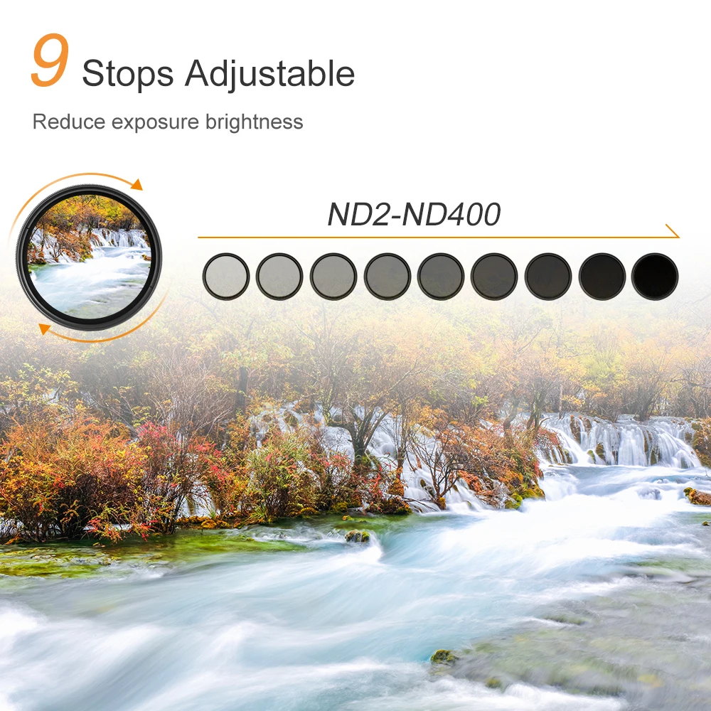 K&F Concept ND Fader Variable Neutral Density Adjustable ND2 to ND400 37-82mm 49mm 52mm 67mm 77mm 82mm ND Filter for Camera Lens