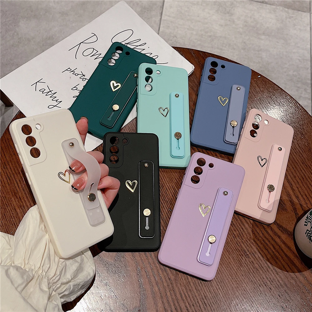 Love Heart Wristband Holder Phone Case For Samsung S25 S24 S23 S22 S21 Plus Note 20 Ultra S20 FE A52 A72 A42 A51 A71 Soft Cover