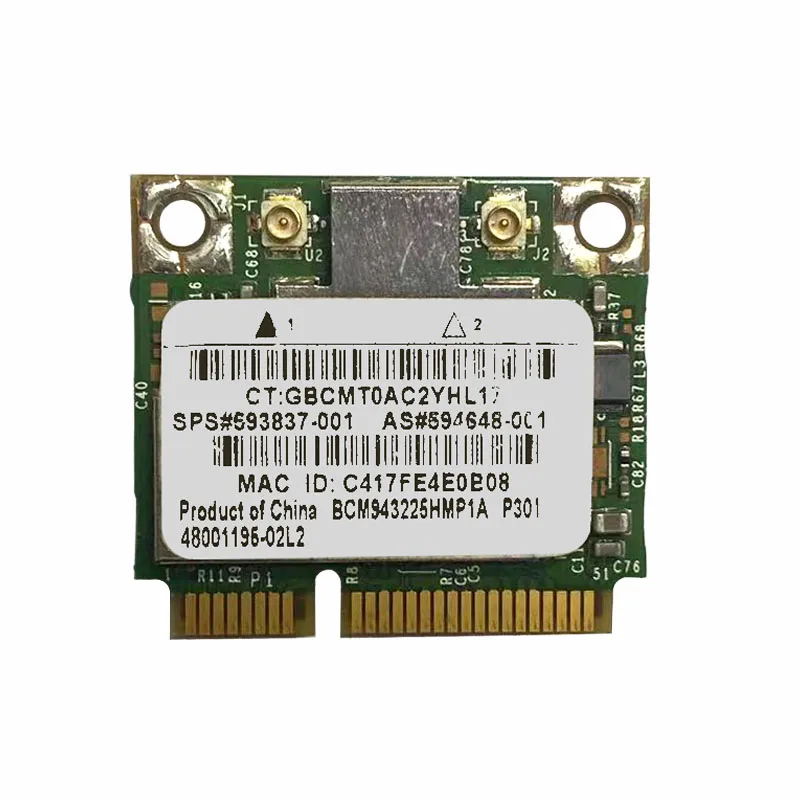 Original Broadcom Bcm943225hm 593837-001 Half Mini Pci-e Wireless Card 300m Wifi 802.11abgn Internal 300mbps For Laptop