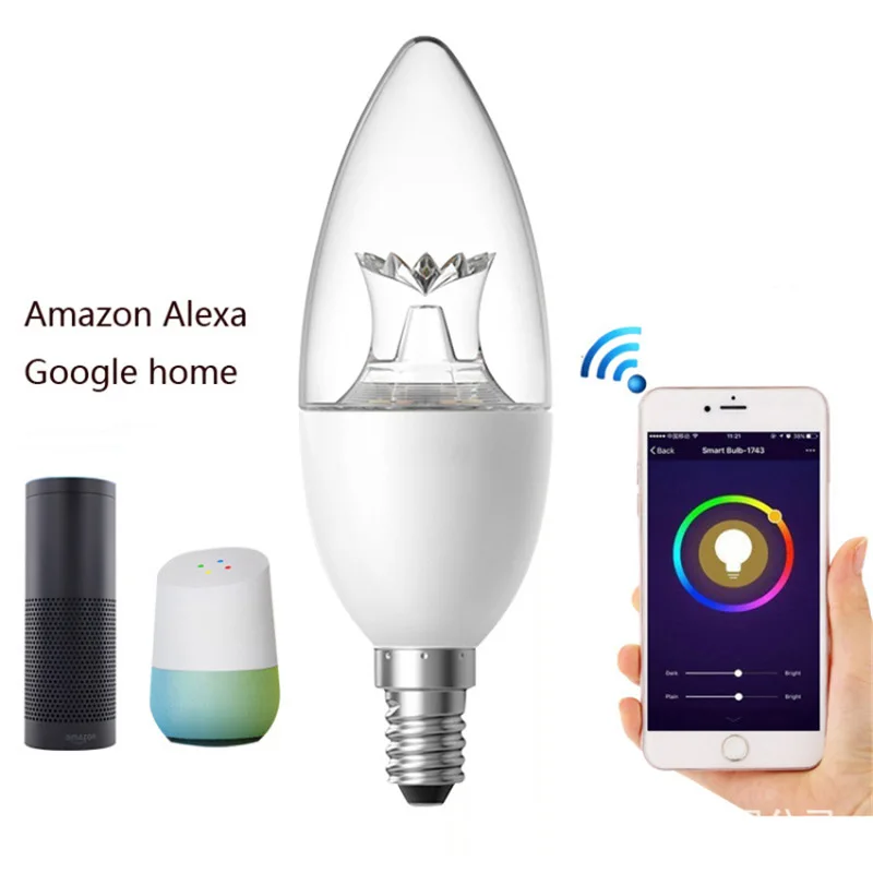 Smart wifi bulb led lamp E14/E27 smart home dimming RGB  Alexa Google IFTTT smart speaker voice control 6W LED decorative lights