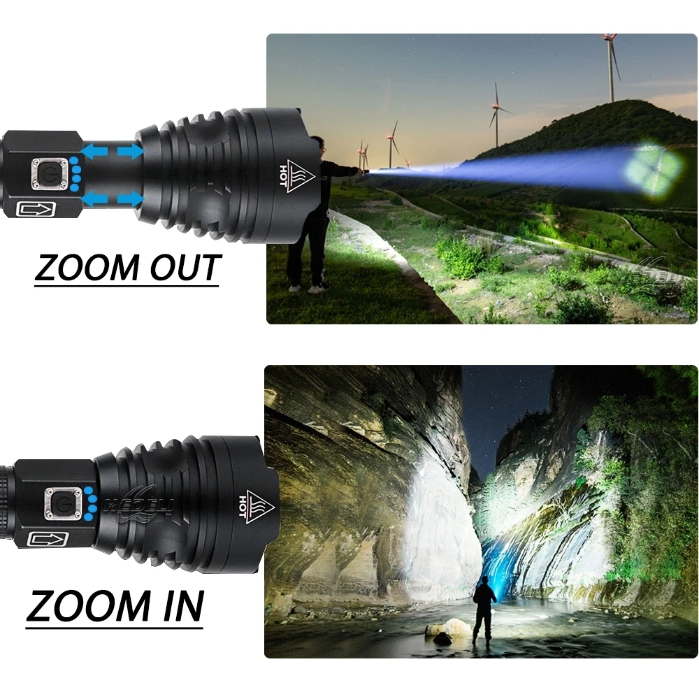 NEW Powerful Lights XHP90.2 Ultra Bright 18650 LED Flashlight USB Rechargeable XHP70 XHP50 Tactical Light 26650 Zoom Camp Torch