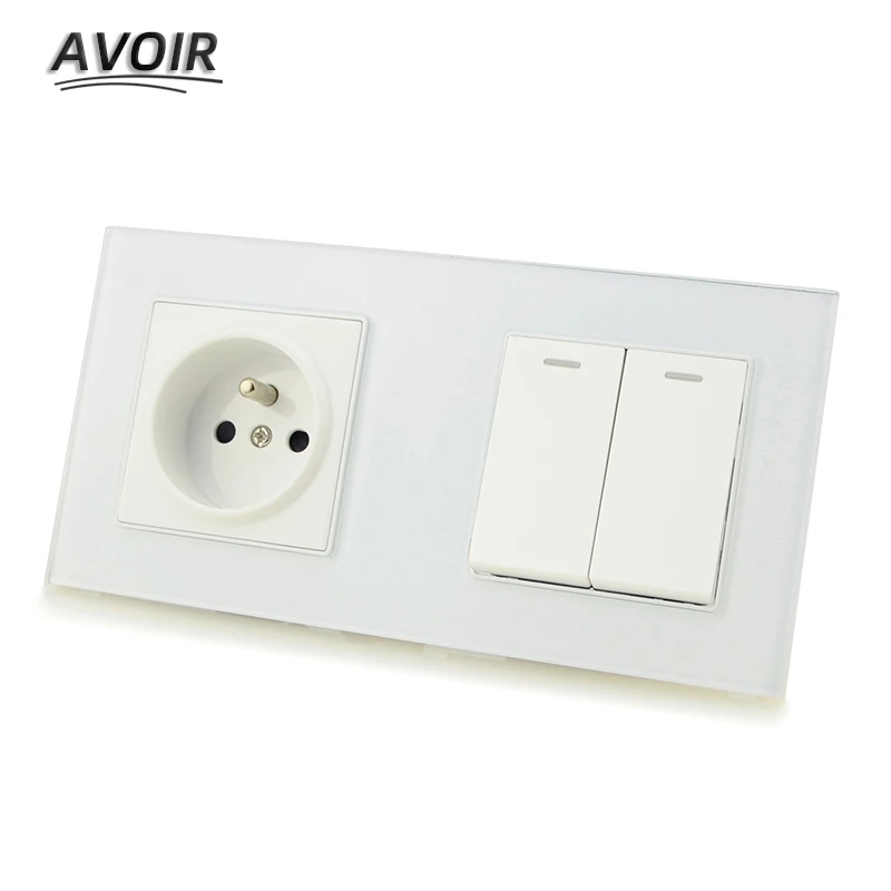 

Avoir FR Standard Plug Power Socket Double Wall Outlet 1 2 3 4 Gang ON/OFF Light Switch Lamp Light Button Tempered Glass