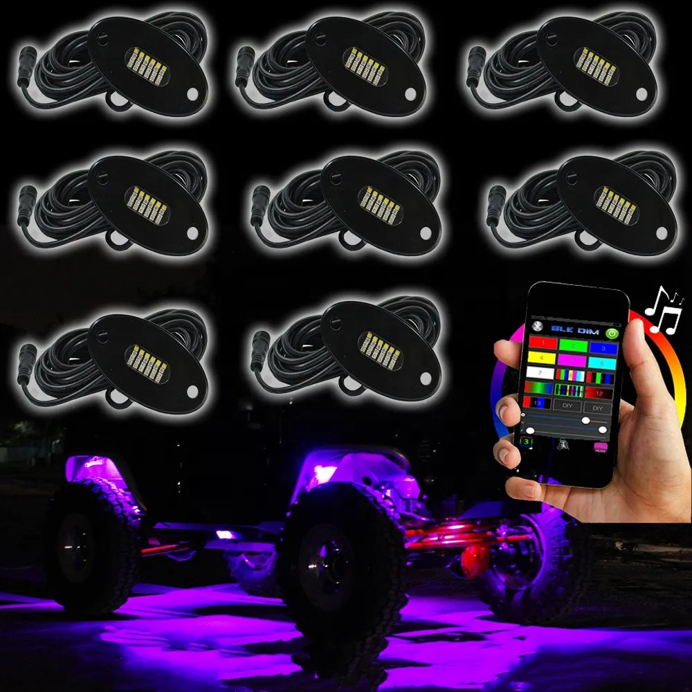 TOP-LEVEL Car Underbody Decoration rgbw Rock Light 8pcs LED Rock Light Kit APP Controlled RGBW cambia colore 12v 9w