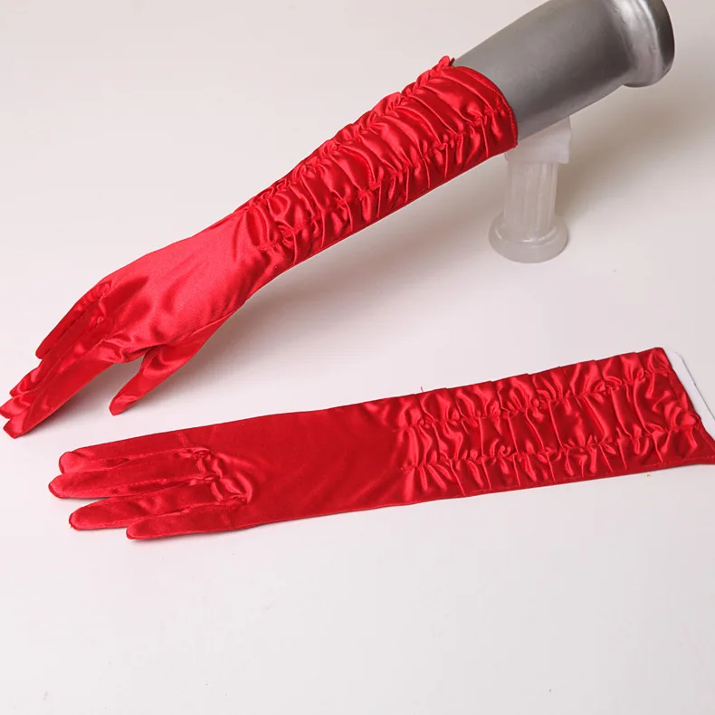 Luvas longas de cetim para mulheres, luvas elegantes, noiva, casamento, festa de casamento, dedo Gants, 2021