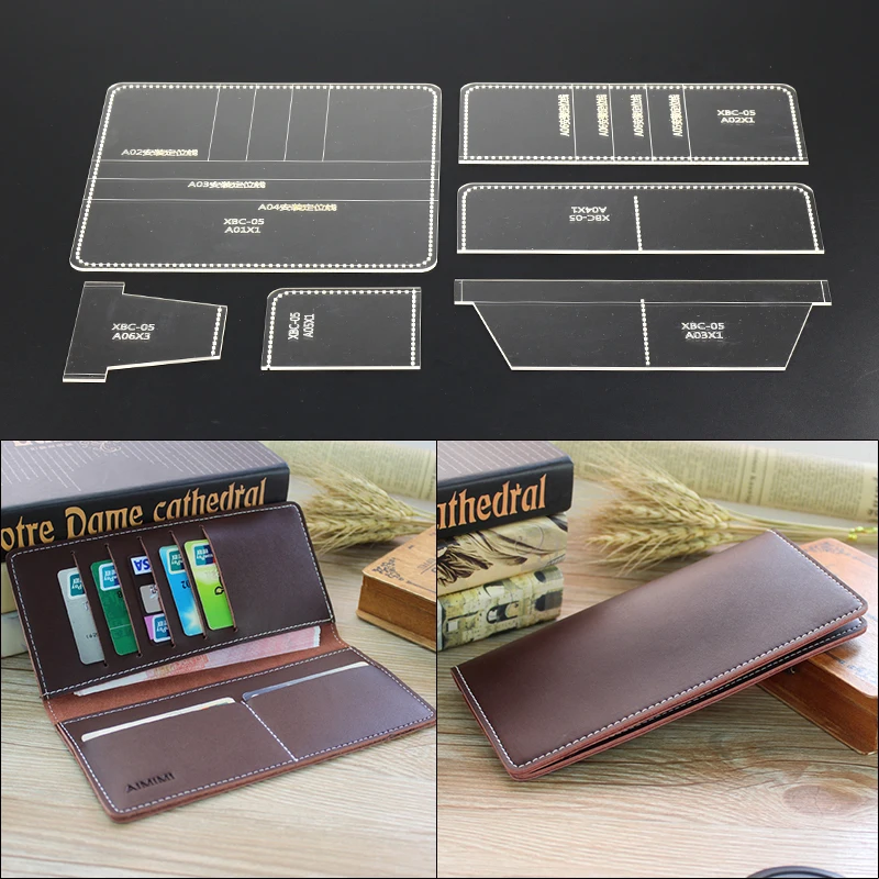 YOMDID 6PCS/SET Acrylic Leather Template Business Long Wallet Template Leather Pattern Stencil Durable Tools for Wallets Making