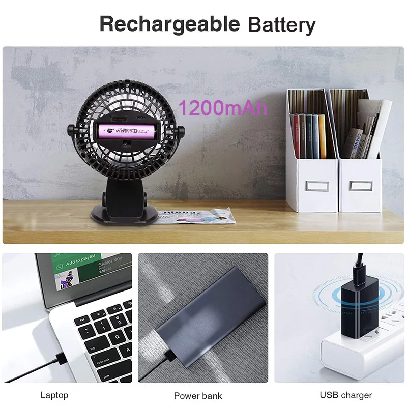 พัดลมไฟฟ้าแบบพกพาพร้อมคลิป USB พัดลมชาร์จ Mini Mini Handheld พัดลมเด็กสำหรับ Ded แคมป์ปิ้งกลางแจ้ง