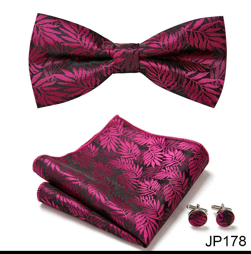 Great Quality Silver Office Butterfly Hanky Cufflink Set Bowtie For Men Geometric Hombre Formal Clothing