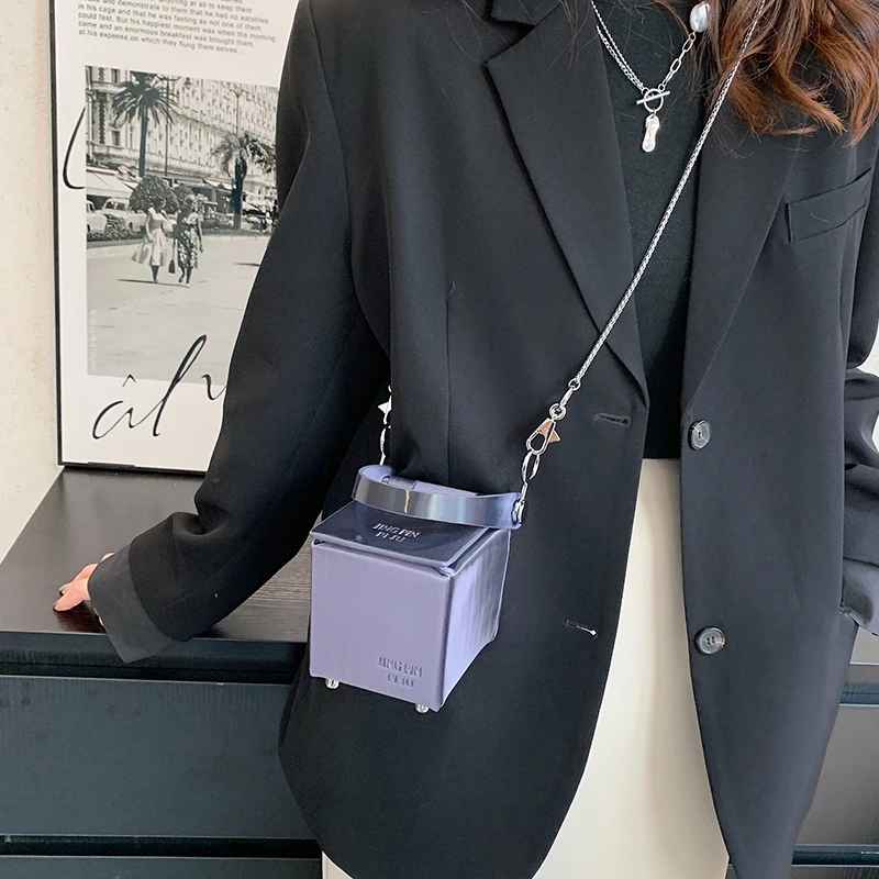 Creative Crossbody Bags For Elegant Women 2022 Luxury Designer Handbag Laser TPU Cube Evening Bag Chain Mini Coin Cosmetic Purse