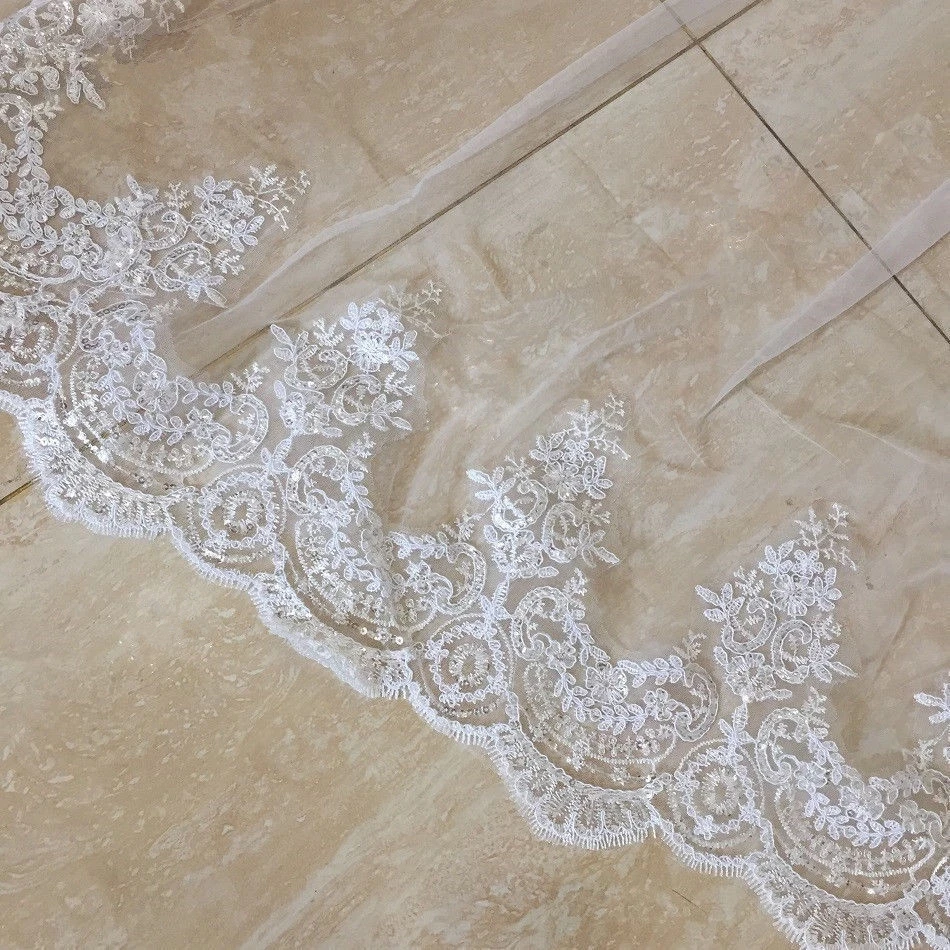 White Ivory 2 Layers Sequins Lace 5 Meters Cathedral Wedding Veils with Comb 4M Long 2 T Bridal Veils Wedding Accessories