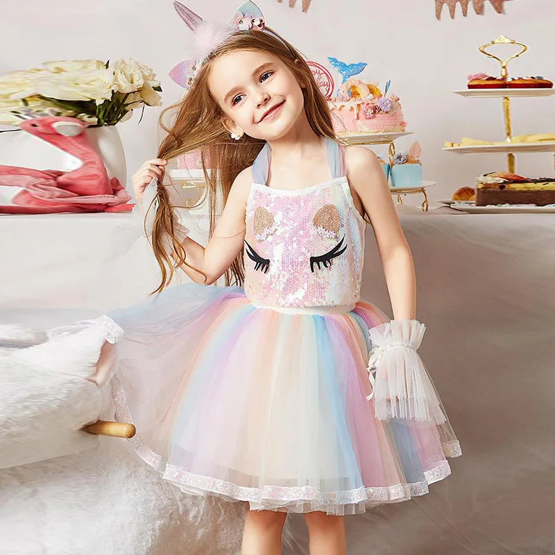 

Children's suits girls clothes set new magical unicorn pattern white T-shirt lace skirt cute children's wear