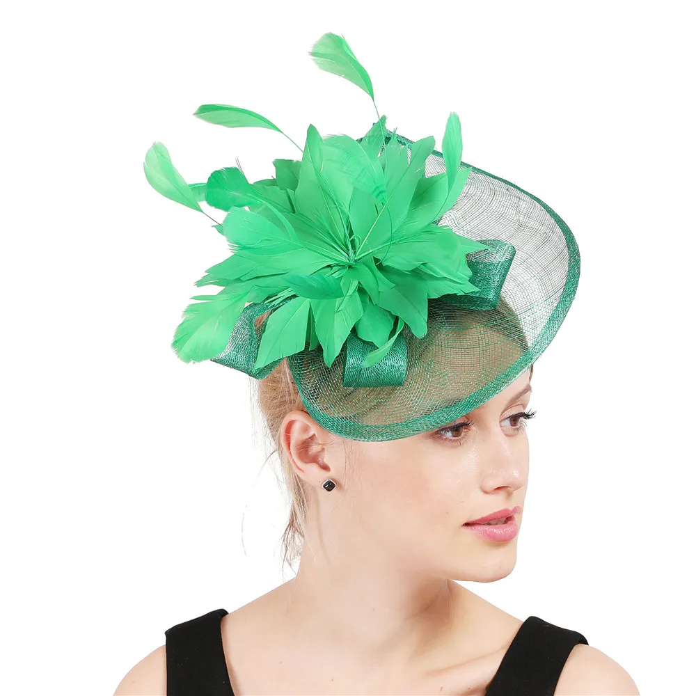 Elegante Sinamay Fascinator Hüte mit Feder blume Sinamay Trims Cocktail und Race Hüte Hochzeit Braut Kopf bedeckung mehrere Farben – Detail 9