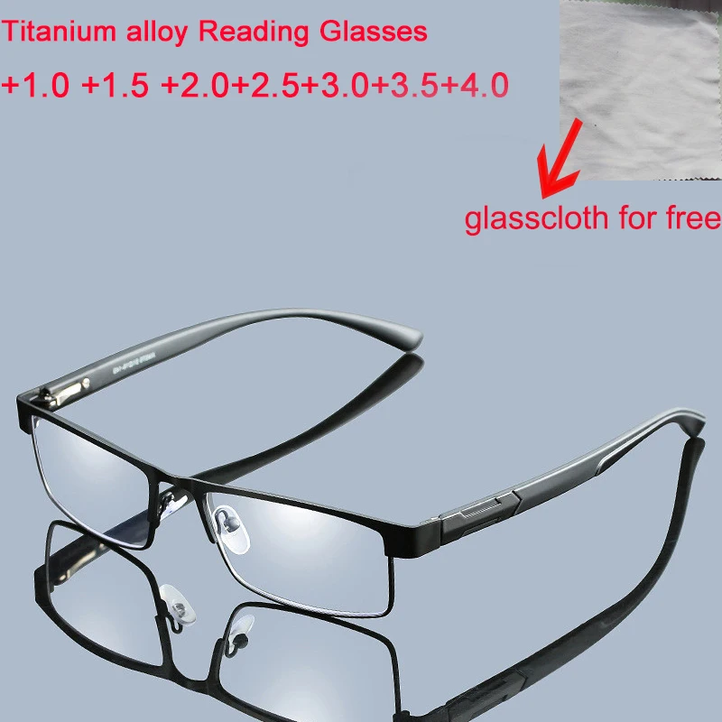 Reading Glasses Men Titanium Alloy Non Spherical 12 Layer Coated Lenses Business Hyperopia Prescription Eyeglasses +1.0 To +4.0