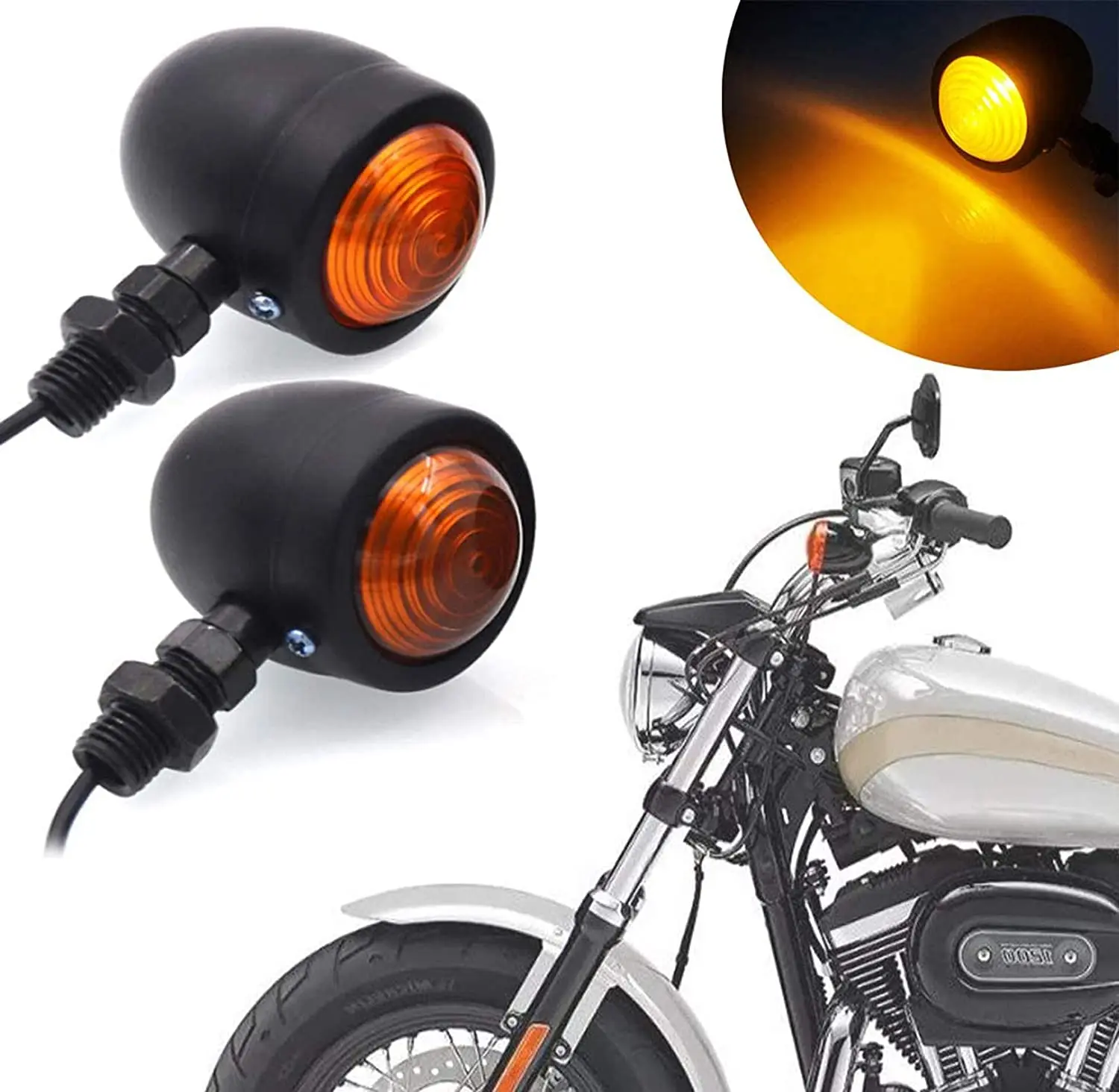 

Motorcycle Turn Signals LED Blinker Indicator Lights Amber Lamp Light for Sportster Bobber Harley Honda Yamaha Kawasaki Suzuki