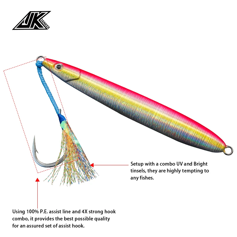 JK 3/0~9/0 fish hook Fishing Cast Jigs Assist Hook Barbed Single Jig Hooks Thread Feather Pesca lure fishing tackle fishhook