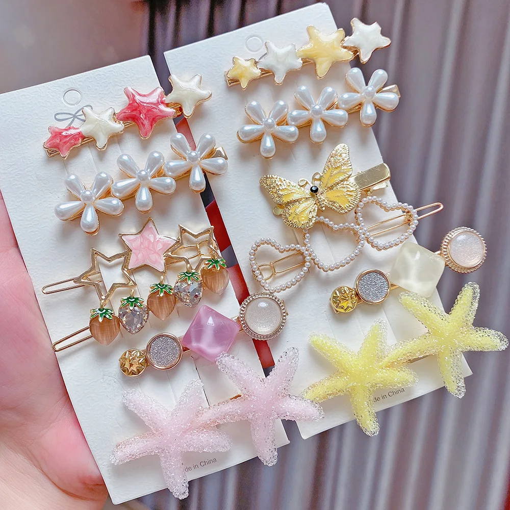 2-8pcs/Set Pearl Hair Clip Set Top Clip Hair Clip Rhinestone Hair Clip Geometric Hair Clips Sweet Hair Ornament Hair Accessories