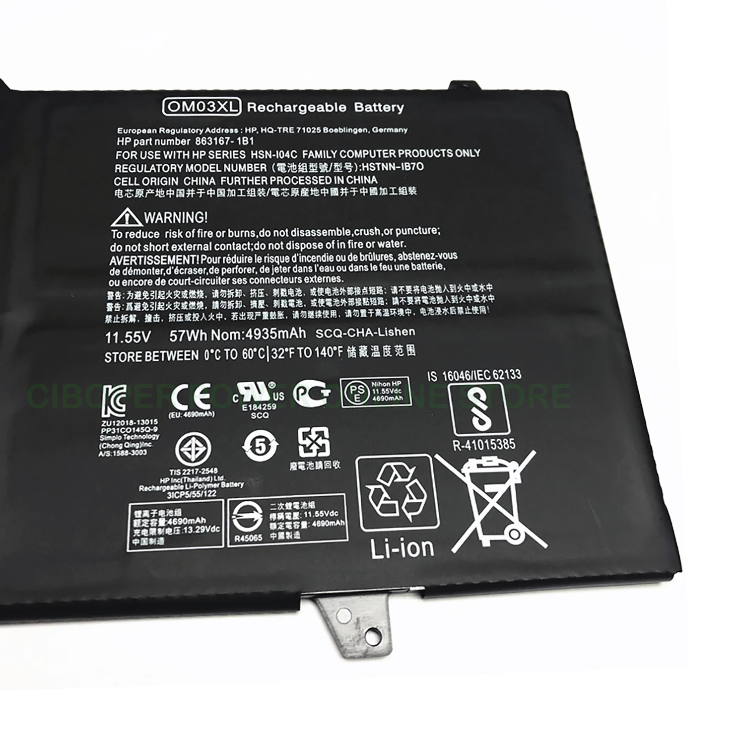 CP Laptop Battery OM03XL OM03 11.55V/57WH For Elitebook x360 1030 G2 Series HSTNN-IB7O HSTNN-IB70 HSN-I04C 863167-171 863167-1B1