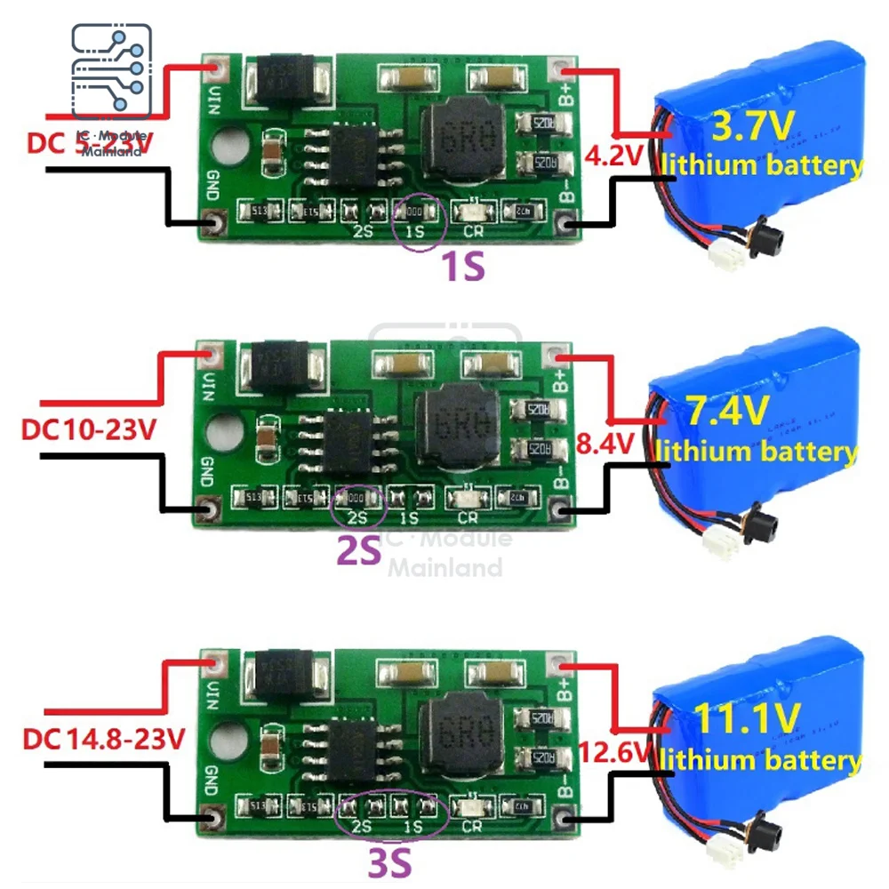 Placa de carga de batería de litio 18650, módulo de cargador de Dispositivo portátil Solar, versión múltiple DC 5-23V, 1S, 2S, 3S, para Célula de