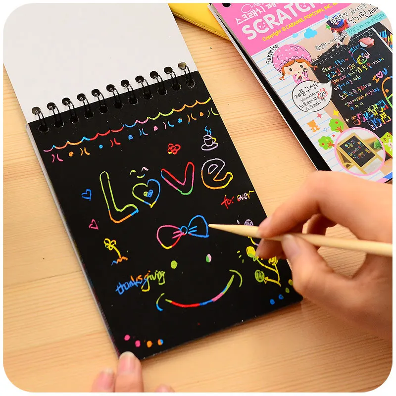 

Children Paper Painting DIY Drawing Tool Educational New Fun Doodling Scratch Halloween Colorful Black Wood Stickdoodling Toys