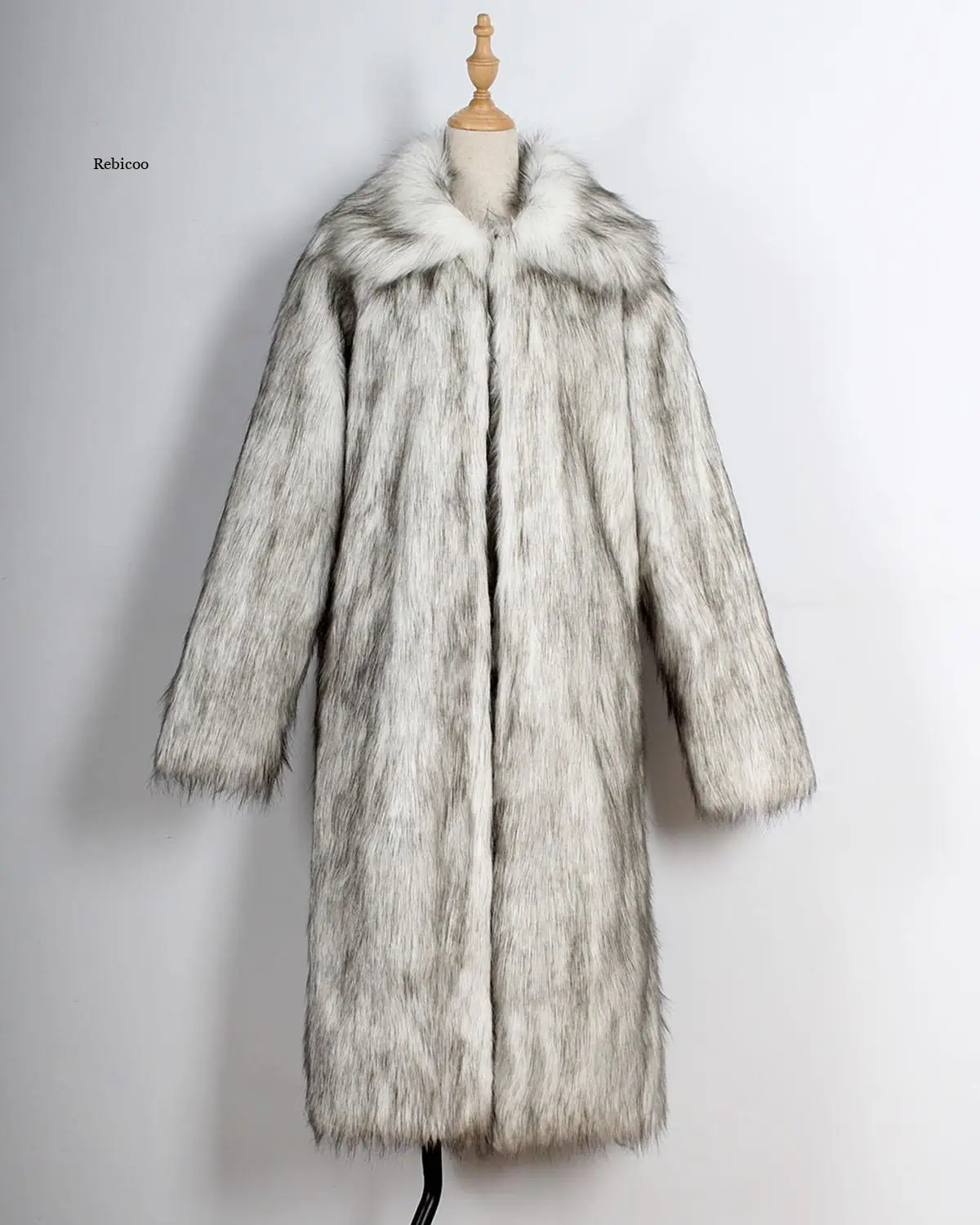 

Autumn Winter Male Jacket Square Collar Imitation Long Fur Coat Fake Men Wool Trench Coat New