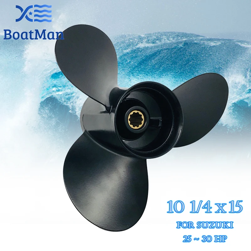 Boatman Propeller 10 1/4x15 For Suzuki Outboard Motor 20HP 25HP 30HP Aluminum 10 Tooth Spline Engine Part 58100-96460-019