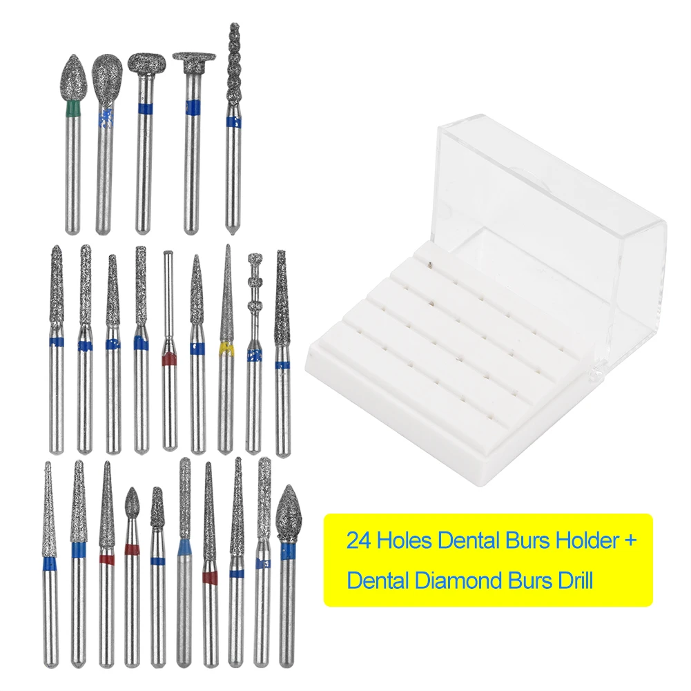 24Hole Dental Burs Drill Holder Placement Box for High-Speed Handpiece Burs with Diamond Bits Autoclavable DentalAccessories Set