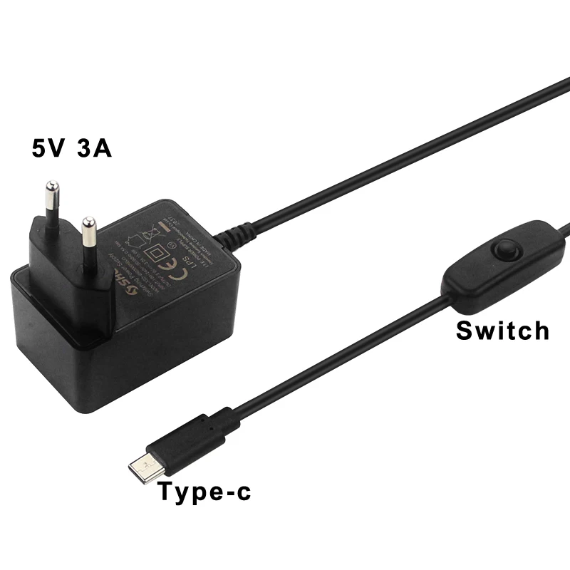 Raspberry Pi 4 5V 3A Power Supply Type-C Power Adapter CE Certification ON / OFF Switch DC Power Charger for Raspberry Pi 4B