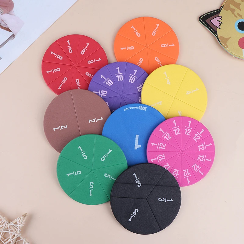 9/12 pcs Early Education Learning Counting Math Toy Round Rainbow  Fraction Tiles Early Learning Educational Toy