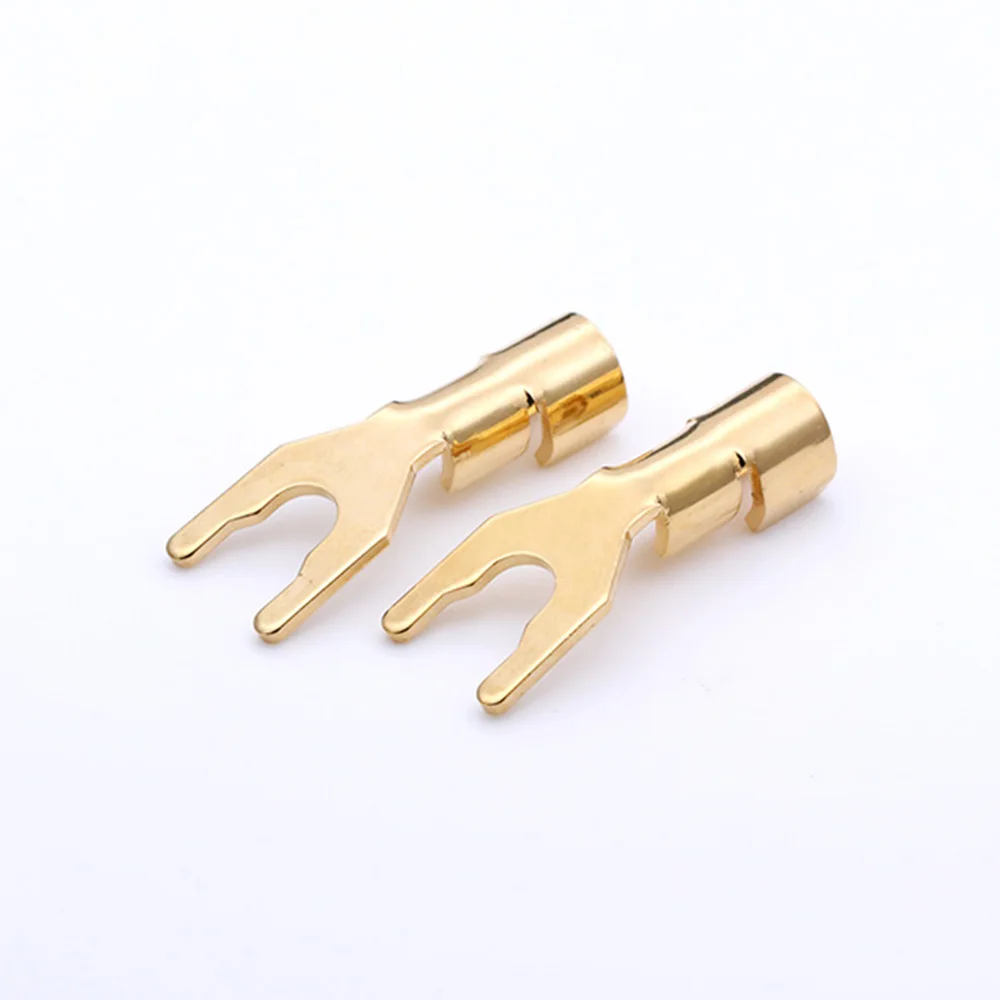 4pcs/lot Speaker Banana Spade Plug Jack 24K Gold Plated Solderless Y Fork Wire Connector New Arrival Wholesale