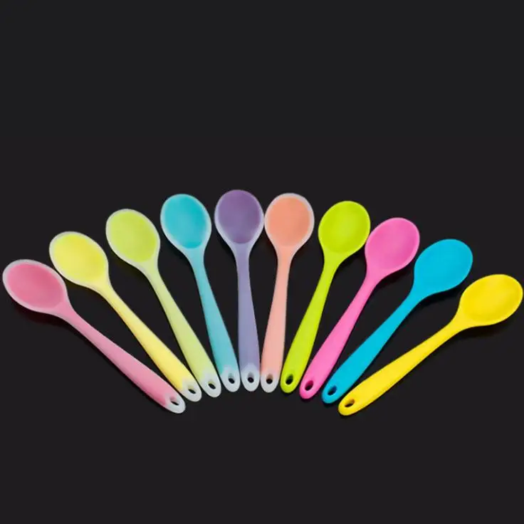 Home Use Mini Silicone Spoon Colorful Heat Resistant Spoons Kitchenware Cooking Tools Utensil 20.5*4.5cm SN3467