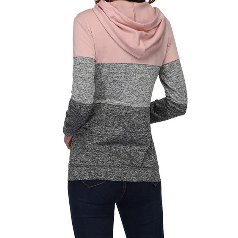 Autumn and winter women's long sleeved hoodie, pullover hoodie, casual sportswear, patchwork color striped hoodie, top