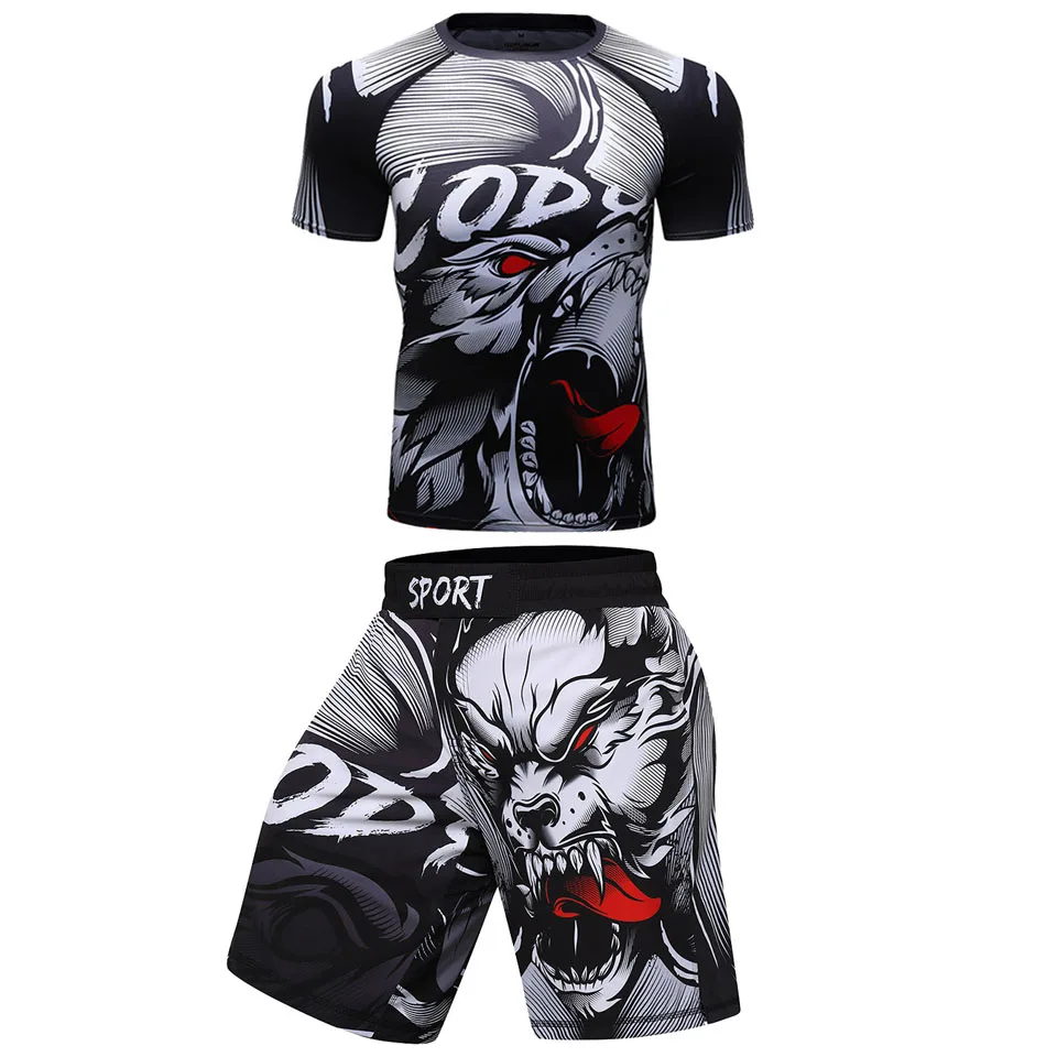 MMA BJJ Rashguard T Shirts+Pants Rash Guard Fitness Tracksuit Boxing Jerseys Muay Thai Compression Men MMA Kickboxing Sport Suit