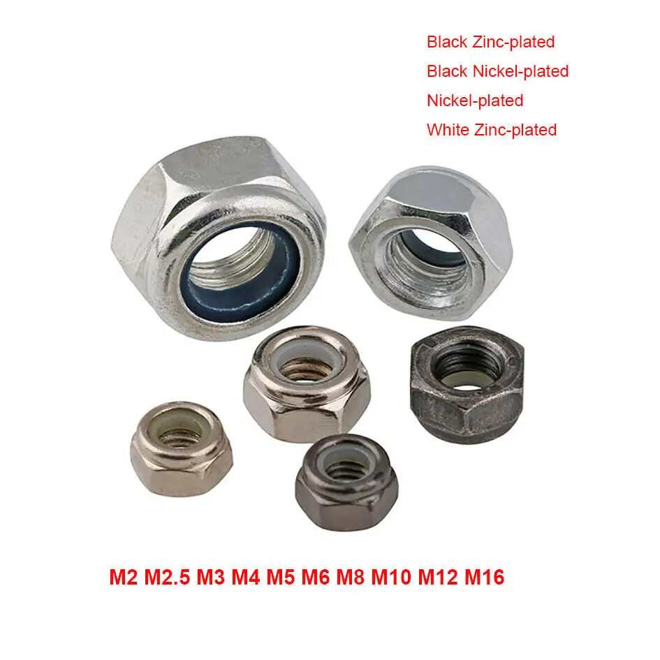 Tuerca de bloqueo de inserción de nailon hexagonal M2 ~ M16, tuercas autoblocantes DIN985, tuerca de bloqueo Nylock hexagonal nilo chapada en Zinc de acero al carbono