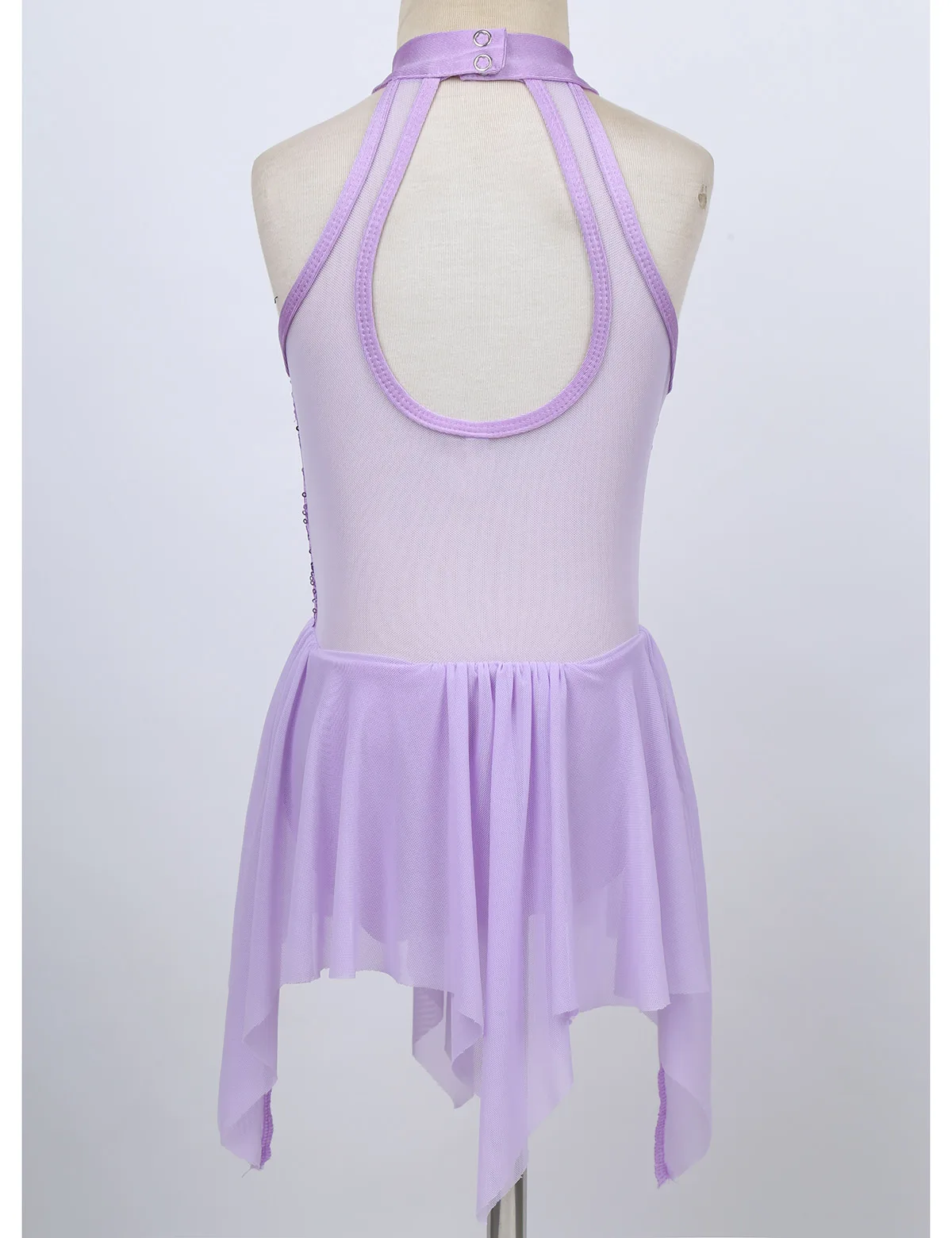 Bambini ragazze paillettes vestito da balletto senza maniche collo a lupetto orlo asimmetrico abito body lirico latino Jazz costumi di danza Dancewear