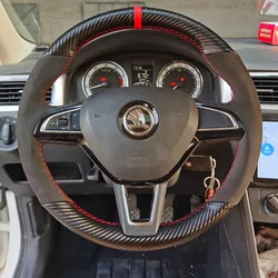 DIY custom leather steering wheel cover For Skoda 19 Octavia Rapid SUPERB Kodiaq KAROQ car interior modification accessories