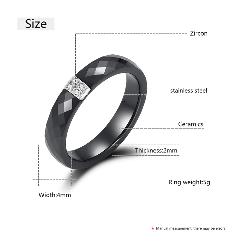 3mm Black White Ceramic Rings Cut Surface Cubic Zirconia For Women Wedding Ring Jewelry Classic Trendy Design Engagement Jewelry