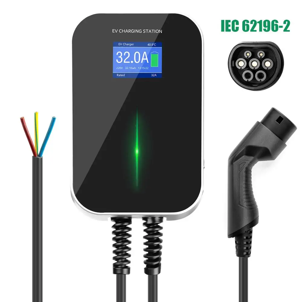 32A 7KW EVSE Wallbox EV Charger Electric Vehicle Charging Station Type 2 1 Phase 7M Cable IEC 62196-2 IP66 Waterproof